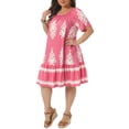thumbnail image 4 of Agnes Orinda Women's Plus Size Easter Boho Dresses Pleated Crew Neck Short Sleeve Flared Flowy Summer Casual Midi Sundress 3X Pink, 4 of 6