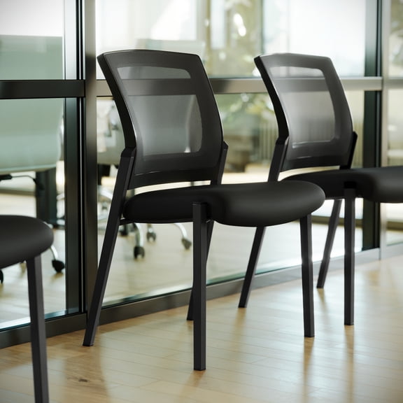Flash Furniture HERCULES Commercial Armless Stackable Side Chair with Black Mesh Seat and Powder Coated Black Steel Frame