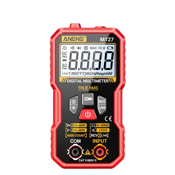 ANENG M127 Mini Portable Digital Multimeter, 4000 Counts True RMS Auto-Ranging Voltage Tester with NCV, LCD Backlight, Flashlight for AC/DC Voltage, Resistance,Red