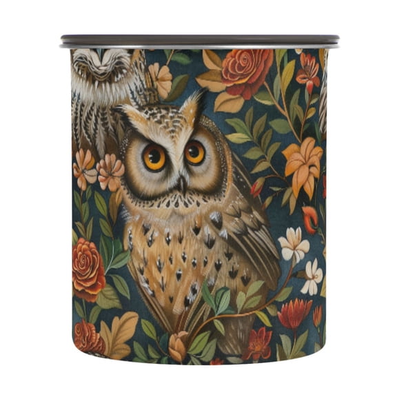 Owl Rose Flower Airtight Coffee Bean Canister 30oz Food Storage Containers with Lids For Gournd, Tea, Sugar, Flour, Rice, Cereal, Candy Cookie Jar