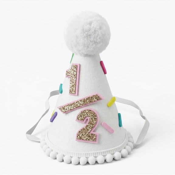 BESTSKY Donut Half Birthday Hat-Baby 1/2 Birthday Party Crown 6 Months Birthday Party Decorations,Half Way to One Party Hat Photo Props,Colorful Donut White Cone Hat for Boys Girls