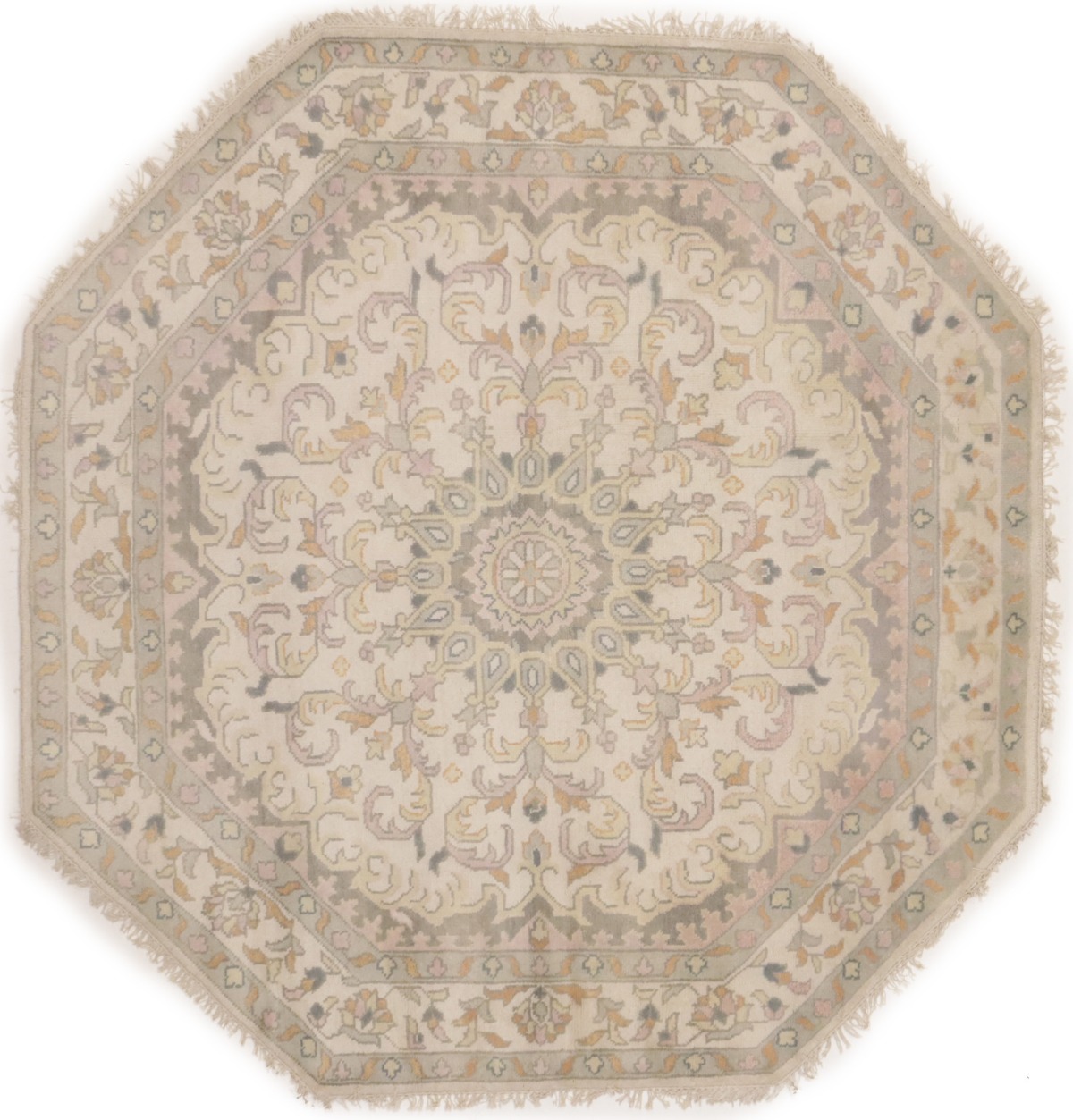 Cream Floral 8X8 Oushak Oriental Octagon Rug - Walmart.com