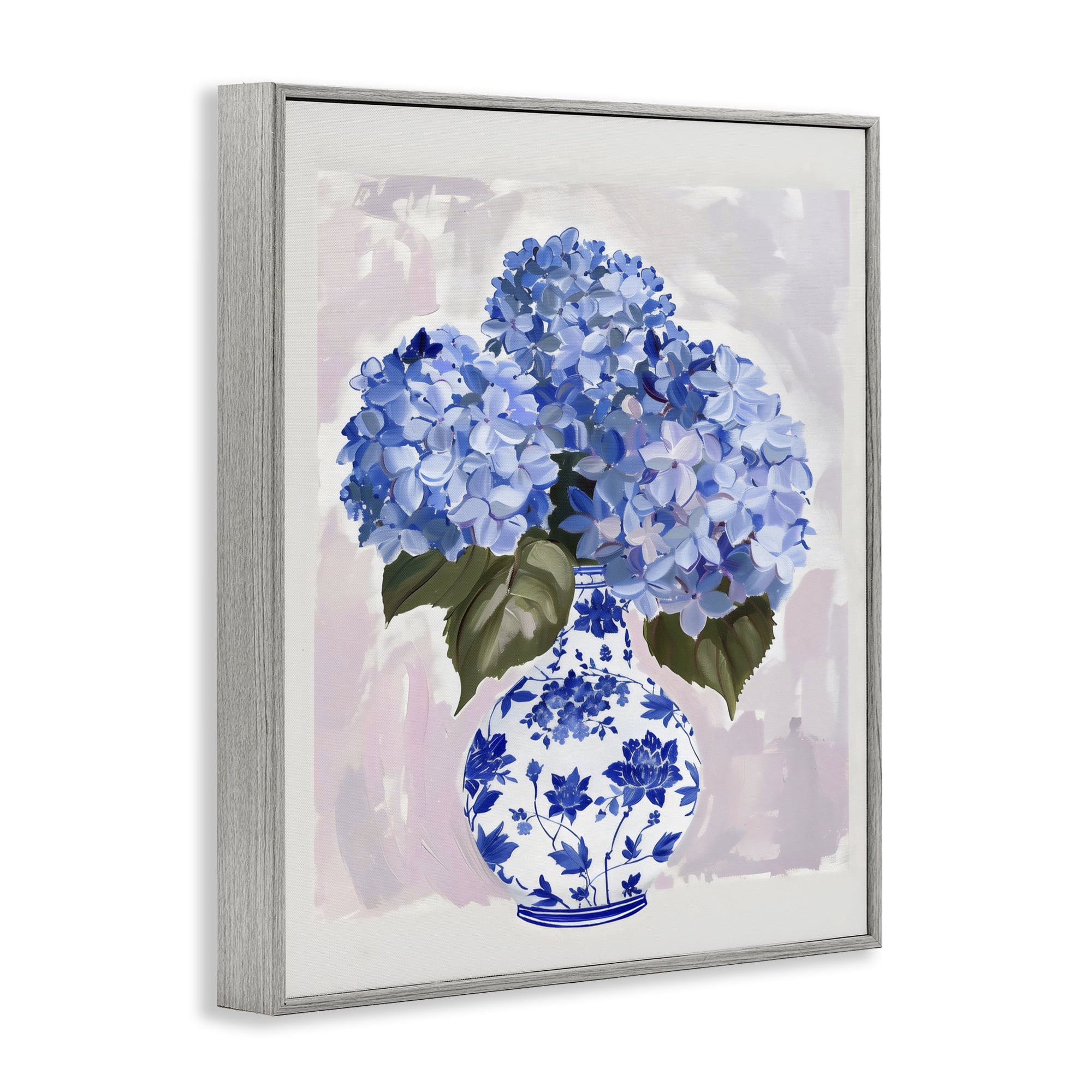 Stupell Industries Blue Hydrangea in Porcelain Vase Gray Framed Giclee Art, design by The Prints Vibe