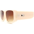 thumbnail image 3 of Mod Narrow Rectangle Plastic Thick Temple Minimal Sunglasses Ivory Brown, 3 of 4