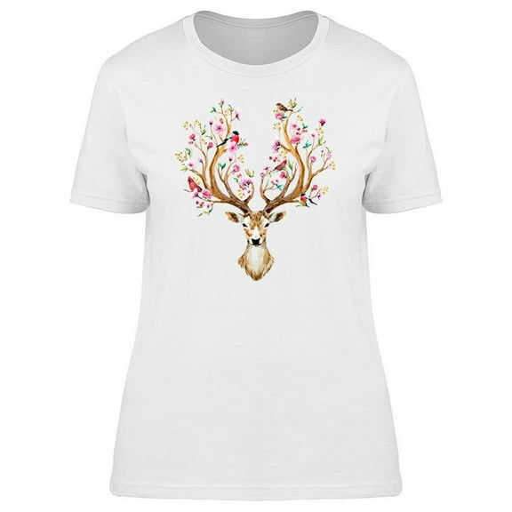 Horns With Flowers Birds Deer Tee Women's -Image by Shutterstock