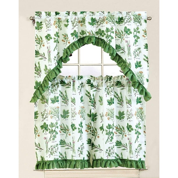 Sapphire Home 3 Piece Kitchen Curtain Linen Set with 2 Tiers 28" W