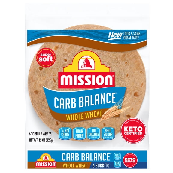 Mission Carb Balance Whole Wheat Flour Tortillas, Burrito Size, 6 Count