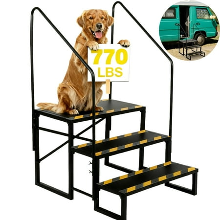IAJXWI 3-Tier RV Stairs with 2 Handrails 770lbs Heavy-Duty Steel RV Steps with Anti-Slip Tapes Hot Tub Steps for Travel Camper Trailer Mobile Home Porch