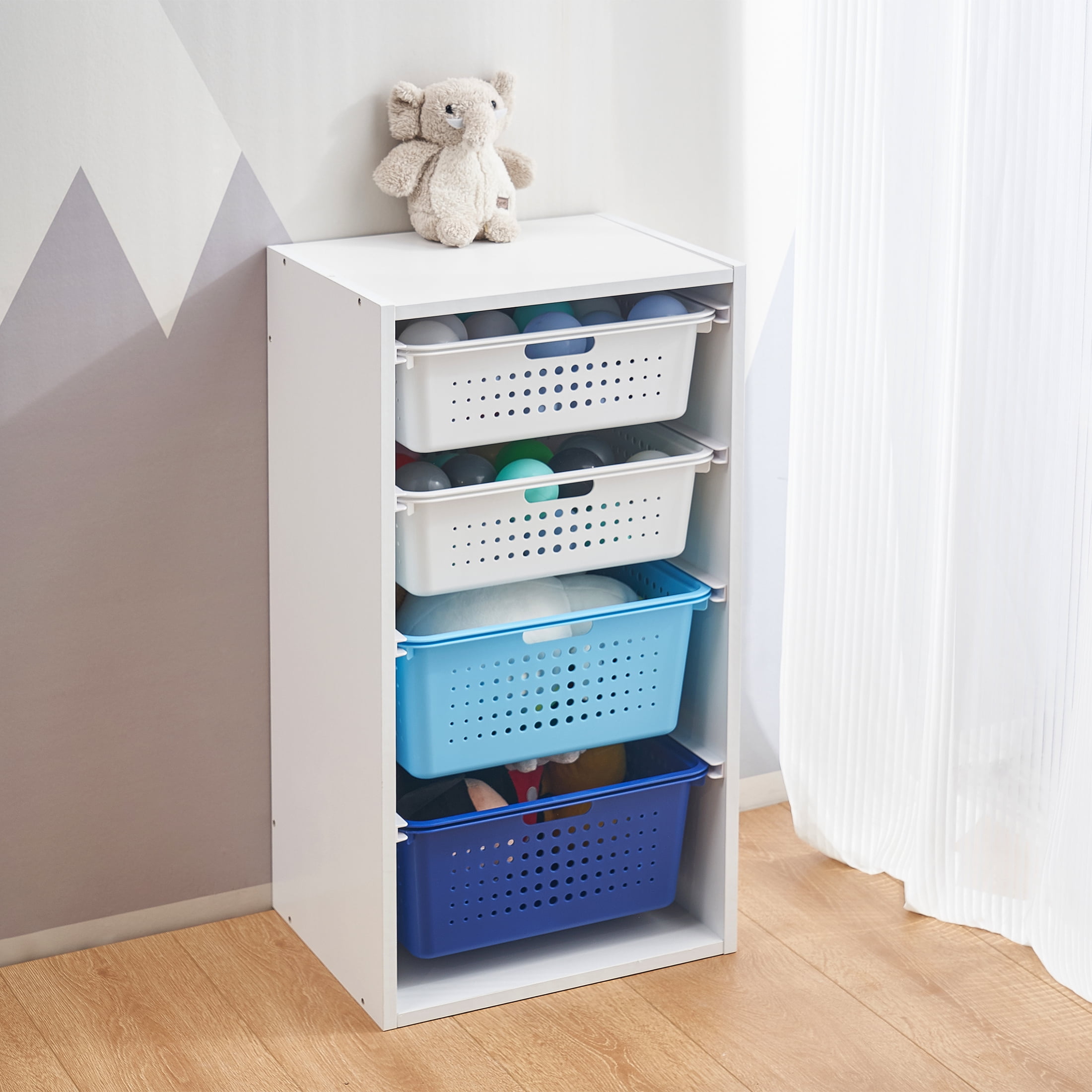 Your Zone Kids Sliding Bin Organizer with 4 Storage Bins, Blue  (图3)
