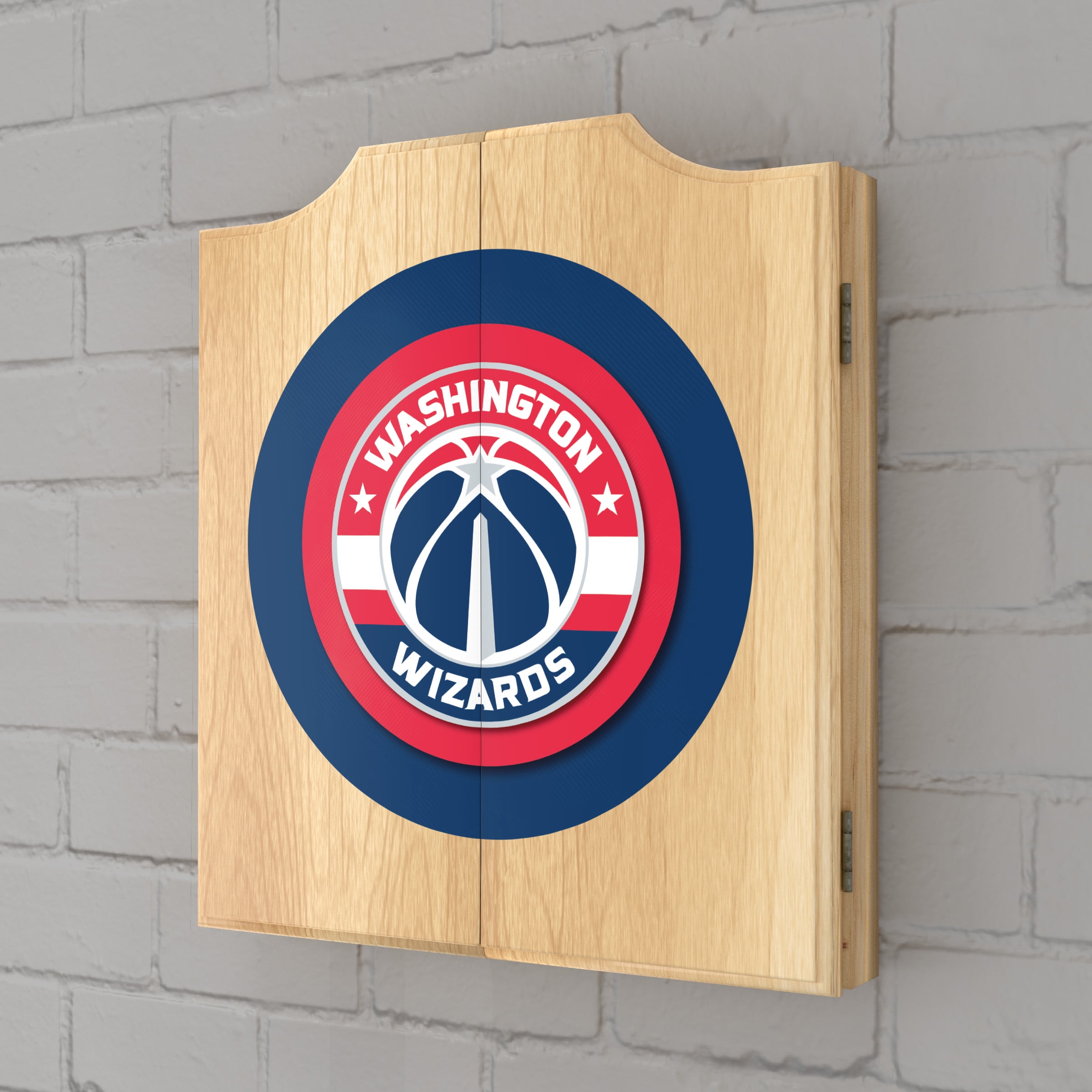 Washington Wizards Logo Dart Board Cabinet Set with 6 Steel Tip Darts