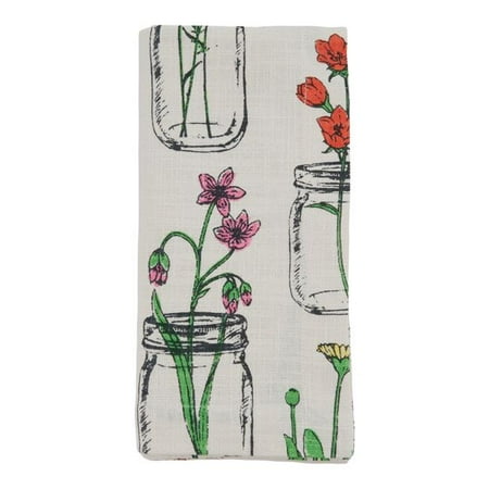 

SARO Cotton Table Napkins with Flowers & Vases Design - Set of 4