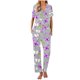 thumbnail image 2 of Pijama de manga corta con estampado fino y pantalones largos con solapa para mujer, top y pantalones de poliéster., 2 of 5