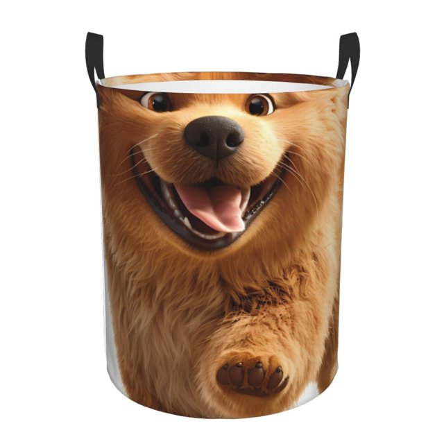 Fotbe Happy Fluffy Running Dog Cesto de Ropa con Asas, Cesto Impermeable de Gran Capacidad, Bolsa de Lavado para Dormitorio, Cesto de Ropa con Ruedas y Asas-Small