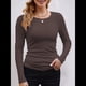 thumbnail image 3 of Camisetas Básicas Ajustadas Informales de Cuello Redondo y Larga Acanaladas para Mujer Marrón M, 3 of 6