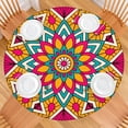 thumbnail image 2 of 44in Round Tablecloth with Elastic Edge, Waterproof Fitted Table Cover for 36-44" Tables, Floral Theme Polyester Reusable Table Cloths Wipe Clean for Picnic, Dining, Outdoor Use and Party Decor, 2 of 7