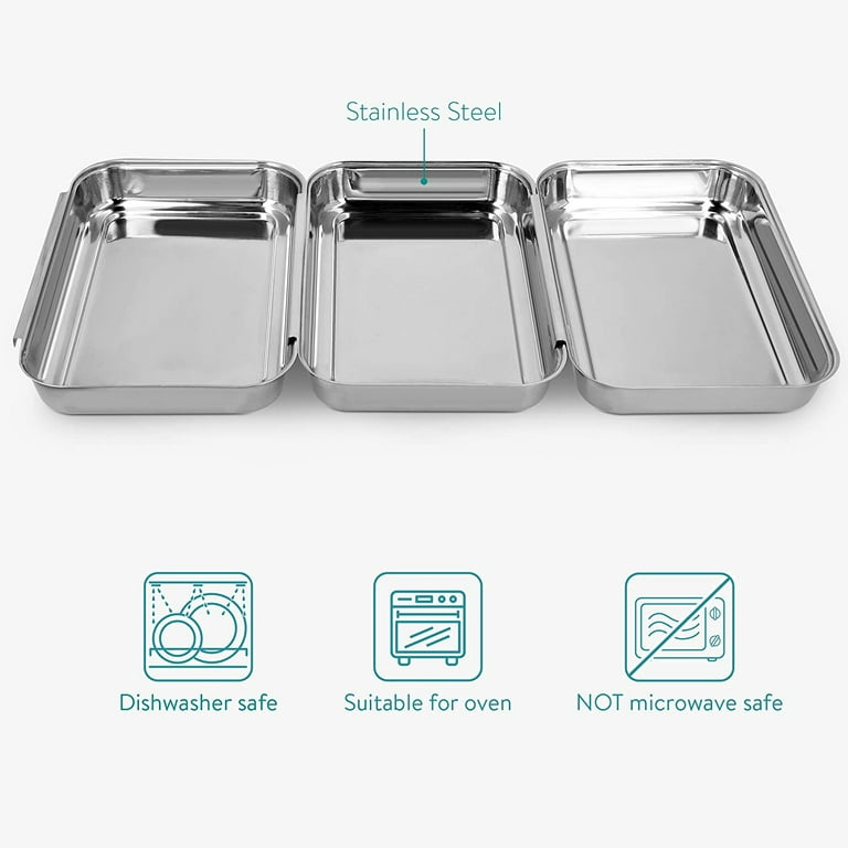 Breading Trays Set of 3 Large 10.4 x 7.7 x 1.9 Inch Stainless Steel Breading