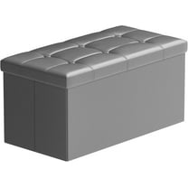 30 Inches Storage Ottoman Bench, Faux Leather Ottoman with Storage, Folding Bench Shoe, Foot Rest Stool, for Living Room, Gray