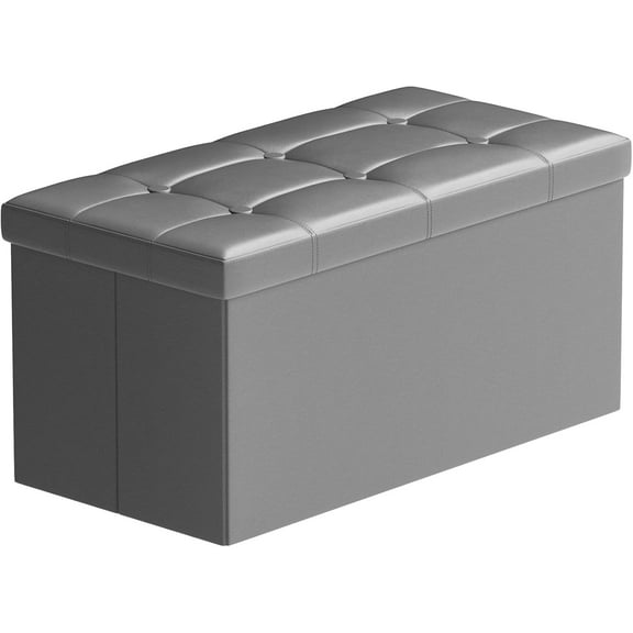 30 Inches Storage Ottoman Bench, Faux Leather Ottoman with Storage, Folding Bench Shoe, Foot Rest Stool, for Living Room, Gray