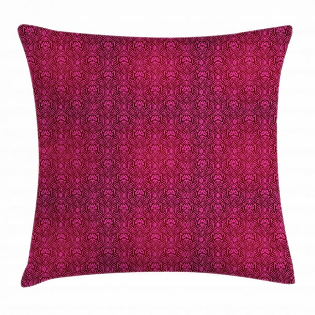 Magenta Throw Pillow Cushion Cover, Monochrome Flourishing Flowers with Leaves Pattern Royal