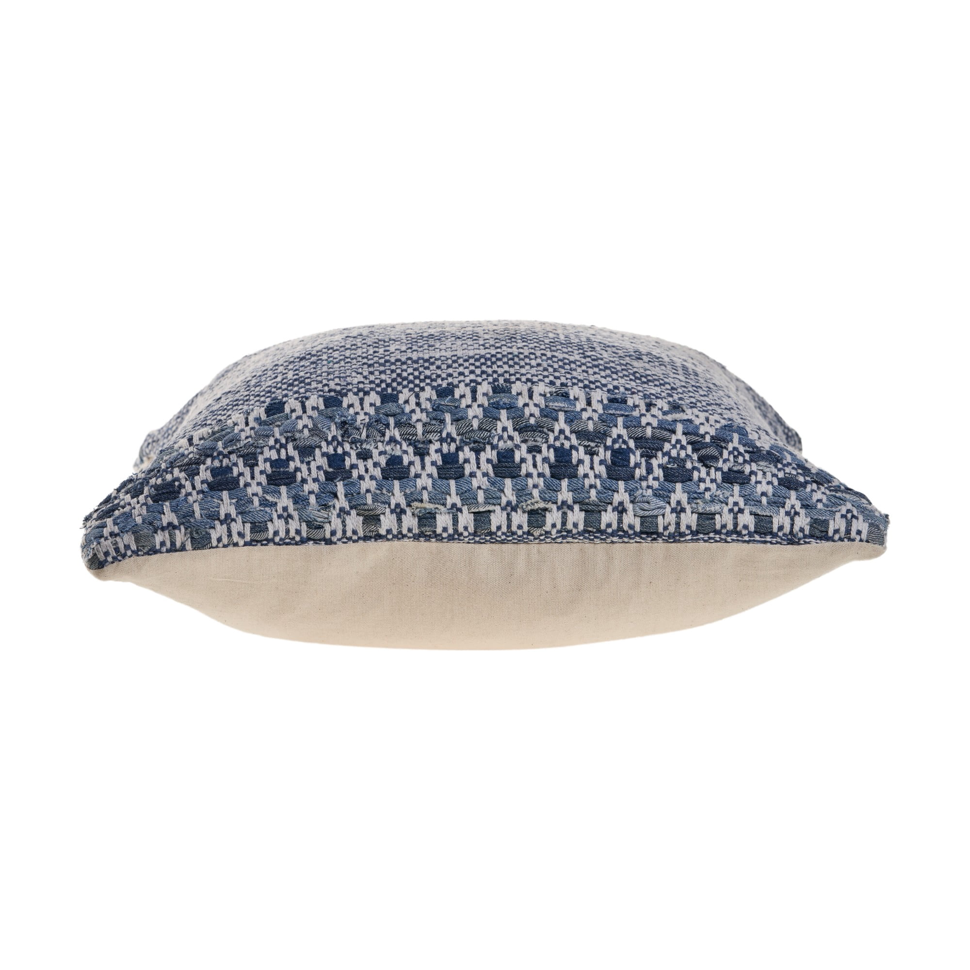 Laddha Home Designs Handwoven Geometric Throw Pillow Cover - 20" - Blue and White