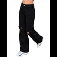 thumbnail image 3 of Pantalones Vaqueros Rotos de Cintura Alta para Mujer, Desgastados, Holgados, Rectos y de Pierna Negro M, 3 of 7