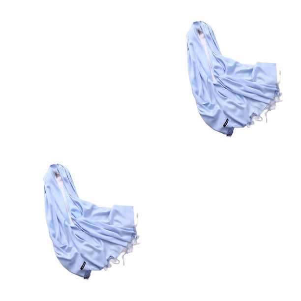 Minnieouse Bufanda de mujer con borla Color puro grueso moda invierno bufandas hechas a mano señoras Cachemira chal envolturas viaje nuevo Azul claro 200*70cm 2piezas
