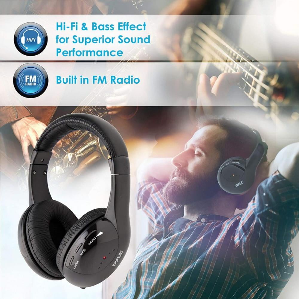 Wireless Bluetooth 5.0 TV Headphones Noise Canceling Transmitter FM Radio 3.5 MM Jack Black Walmart