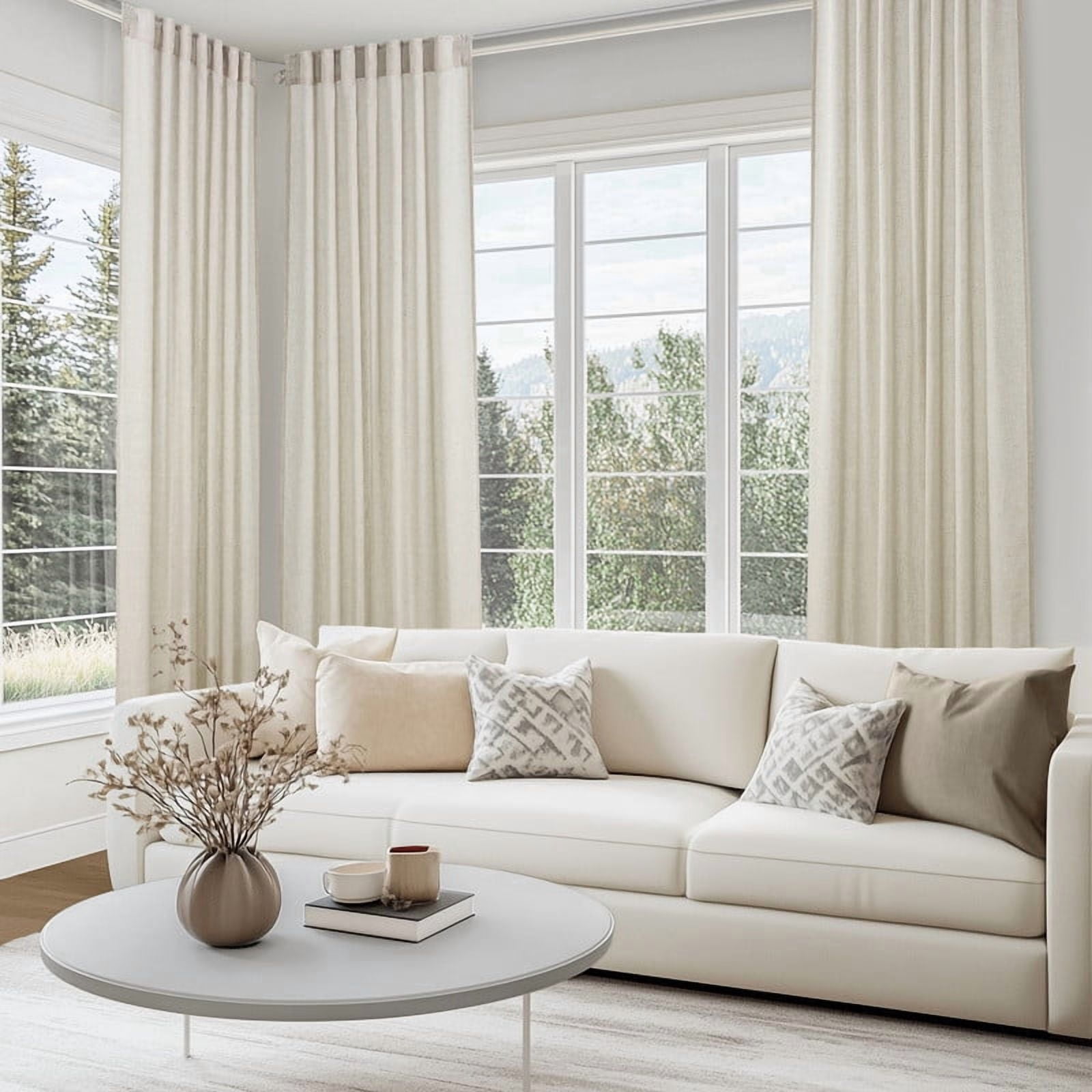 Topfinel Linen Curtains Soft Textured Semi Sheer Light Filtering Drapes Rod Pocket Back Tab Window Treatments for Living Room Bedroom, Oatmeal, 50x90 inch, 2 Panels