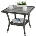 thumbnail image 6 of JOIVI Outdoor Wicker End Table Square Glass Top Rattan Coffee Table with Storage, Aluminum Frame, Gray, 6 of 7