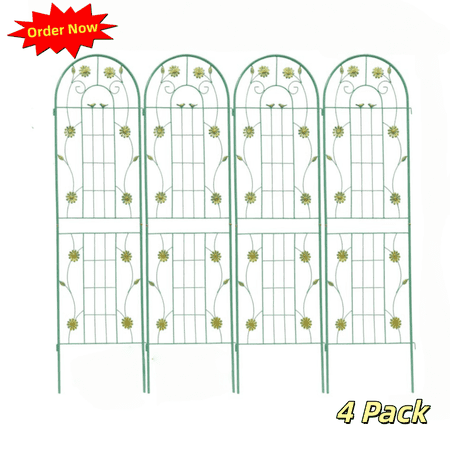Tcbosik 4 Pack 71x19.7in Metal Garden Trellis for Climbing Plants Decorative Outdoor Trellis for Vines Plant Rose Vegetable Support Green