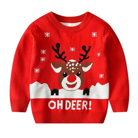 

Aompmsdx Toddler Kids Girls Boys Christmas Deer Sweater Casual Prints Knitted Long Sleeve Outwear Winter Top Sweater Christmas Jackets