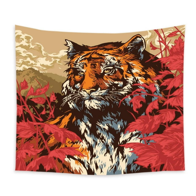 Tapiz de microtela Animal Tiger de fibra de 150 x 150 cm para habitación