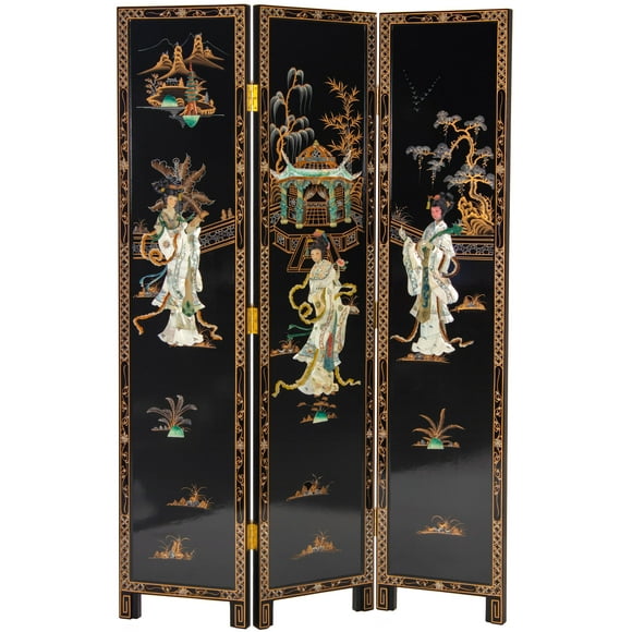 Oriental Furniture 6 ft. Tall Black Lacquer Royal Ladies Room Divider - 3 Panel