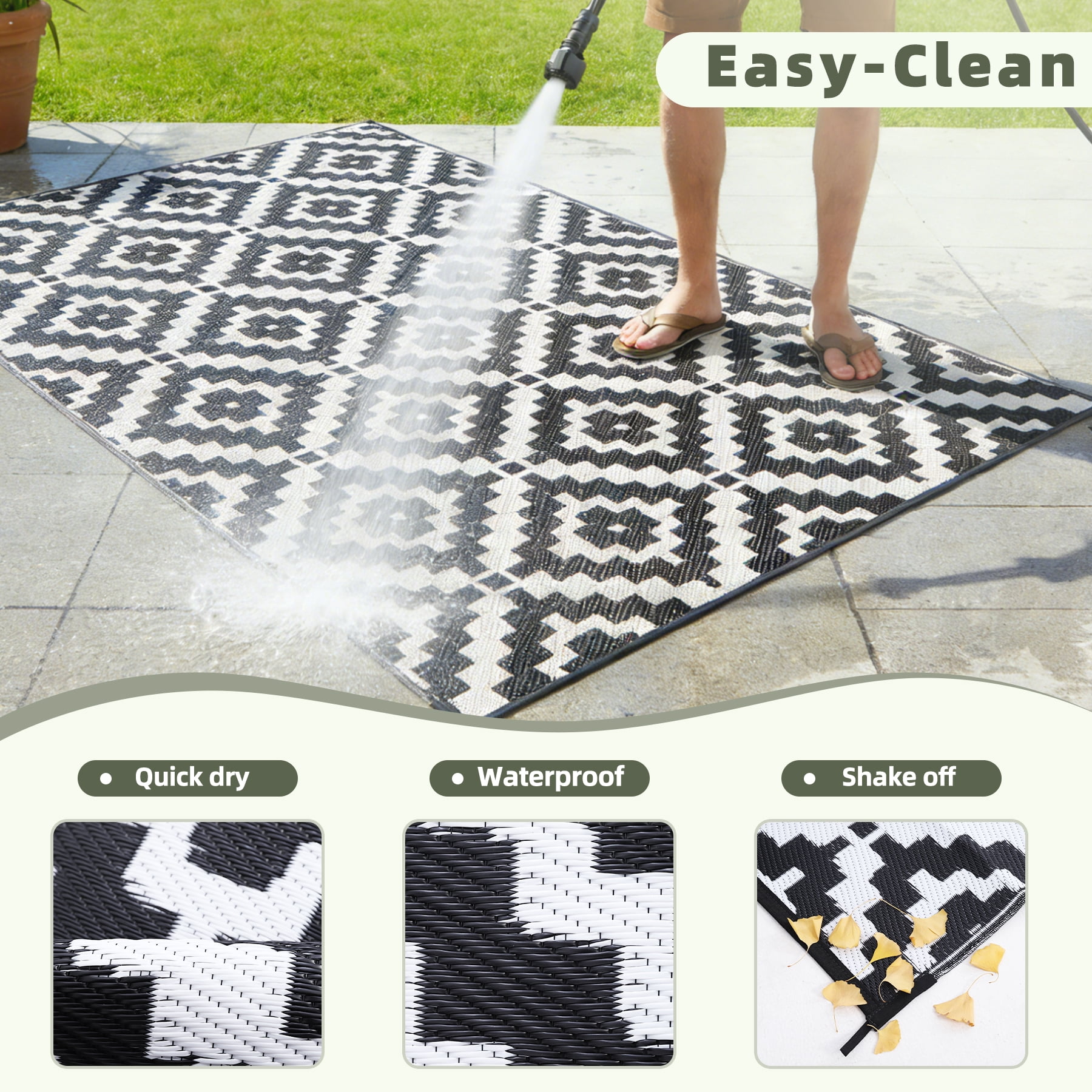Favoyard Outdoor Rug 5x8 ft Waterproof Reversible Patio Plastic Straw Rugs Outside Large RV Camping Area Carpet Mat for Porch Balcony Pool Backyard