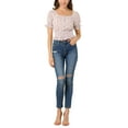 thumbnail image 2 of MODA NOVA Junior's Floral Print Crop Square Neck Ruffle Smocked Top White L, 2 of 4