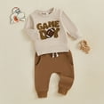 thumbnail image 2 of SUXIAN Baby Boy Football Outfit Game Day Embroidery Crewneck Sweatshirt Top Football Pants Set Fall Winter Clothes Athletic Clothing Set Khaki 24M, 2 of 9