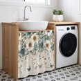 thumbnail image 3 of Rose Peony Cabinet Curtains for Kitchen 35"W x 35"L, Rustic Aqua Beige Flower Vines Butterfly Linen Texture Laundry Sink Cabinets Magic Tape Short Curtain Privacy Panel for Bathroom Vanity Cabinets, 3 of 9