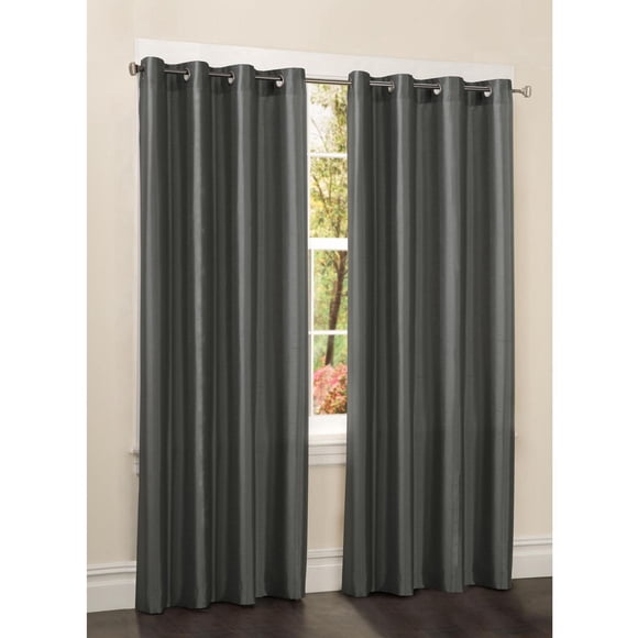 Mainstays Faux Silk 84" Drapery Grommet Window Curtains Panel, Charcoal