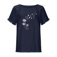thumbnail image 5 of Blusa de manga corta con estampado regular de flecos y cuello redondo de algodón y cáñamo para mujer OAVQHLG3B Store  lin121212, 5 of 5