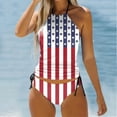 thumbnail image 2 of Bjutir 4Th Of July Swimsuits For Women Summer American Flag Print Patriotic Tummy Control Two Piece Swimsuits Halter Neck Low Waisted Swimwear Beach Vacation Women Tankini Set Beige M, 2 of 4
