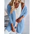thumbnail image 5 of Women Solid Tone Open Front V Neck Side Pockets Oversized Mid Length Loose Casual Knit Cardigan Lake Blue L, 5 of 7
