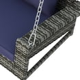 thumbnail image 5 of 2-Person Wicker Hanging Porch Swing, Outdoor Rattan Swing Bench W/ 2 Back Cushions & 1 Seat Cushion, Sturdy Steel Chain, 500lbs Weight Capacity, Suitable for Deck, Backyard, Garden, Navy, 5 of 6