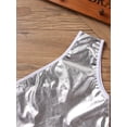 thumbnail image 5 of Runhomal Kids Girls Metallic Tank Crop Tops Single Shoulder Dance Yoga Workout Sports Bras Gymnastics Silver 130-140, 5 of 6