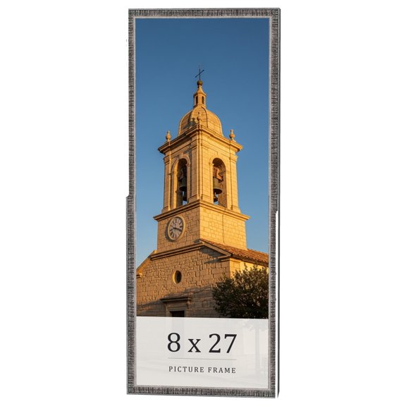 8x27 Frame Silver Grey Distressed Solid Wood Picture Frame | 0.75 Inch Moulding Width | Interior