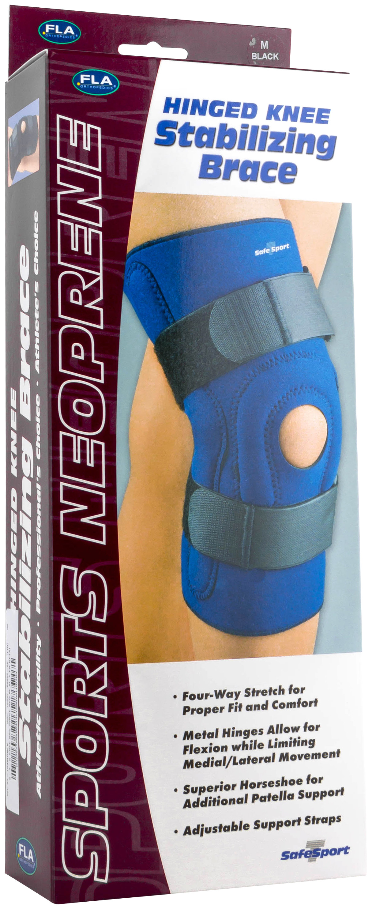 FLA Orthopedics SafeTSport Neoprene Hinged Knee Stabilizing Brace, M