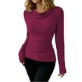 thumbnail image 6 of Women's Slim Fit Cowl Neck Sweater, Ribbed Knit Ruched Top, Long Sleeve Casual Shirt, Solid Color Basic Top, Everyday Wear Tops, Draped Cowl Neck Sweater Hot Pink XXL, 6 of 8