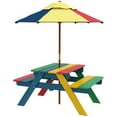 thumbnail image 2 of Outsunny Outdoor Kids Picnic Table with Benches and Umbrella, Multicolor, 2 of 9