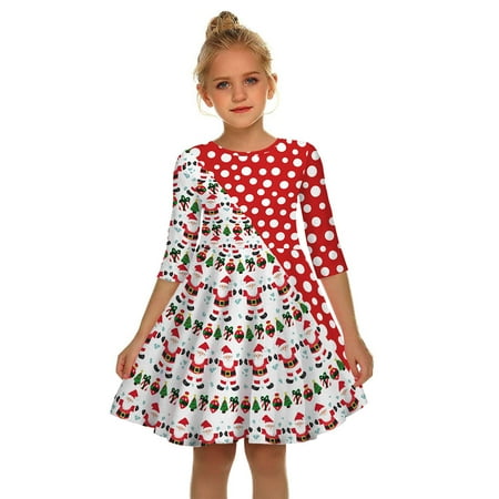 

eczipvz Baby Girl Clothes Toddler Baby Kids Girls Dress Suit Christmas Striped Print Patchwork Princess Soft and Warm Dress Pale (C 9-10 Years)