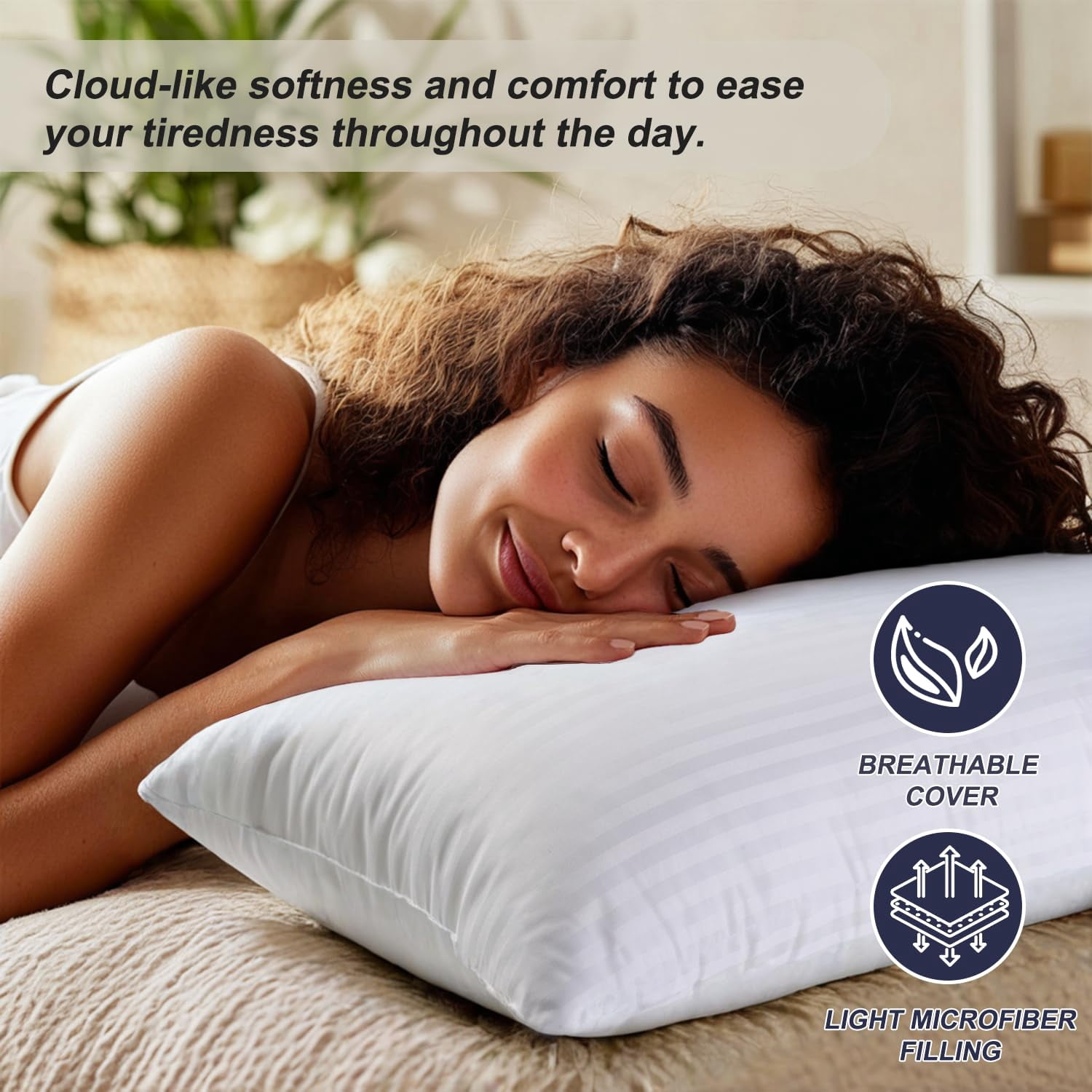 Pillows Standard Size Set Of 4 Hotel Collection Bed Pillow For Sleeping 4 Pack Back  Stomach Or Side Sleepers Soft And Supportive Washable Bedroom