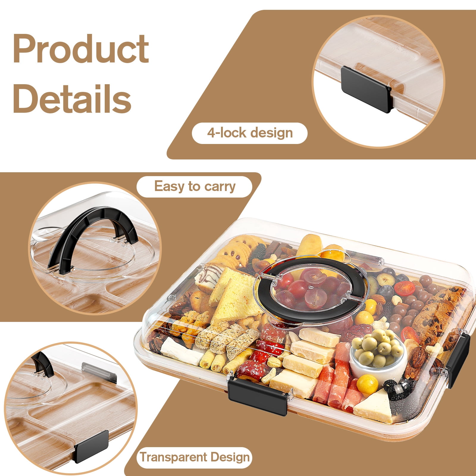 GIRACOA Charcuterie Board with Clear Lid & Handle – 4 Cheese Tools Included, Compartmentalized Cutting Board for Parties, Travel & Picnics